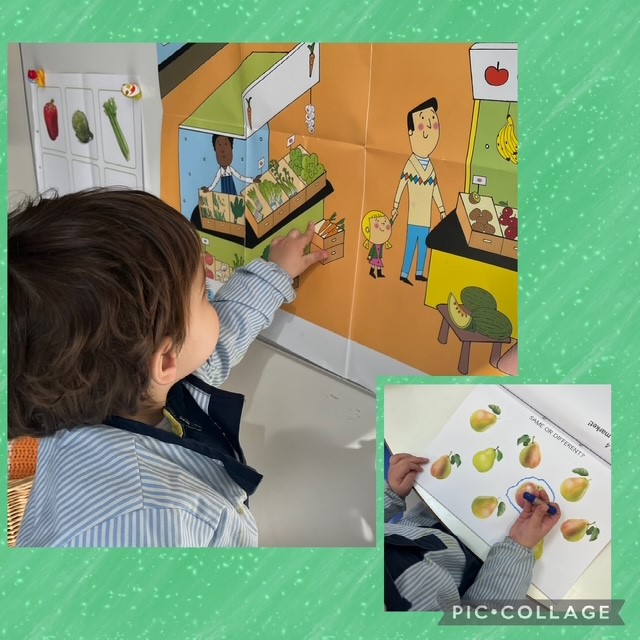 Learning about all the fruits and vegetables we can buy when we go to the market.